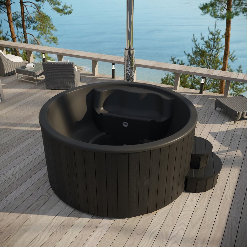 HOT TUB WITH INTEGRATED STOVE BLACK EDITION 1150 L Saunainter