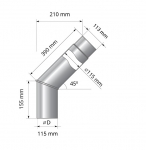 Skorstenar HARVIA VINKELRÖR FÖR VEDELDAD UGNAR 45°, Ø115MM HARVIA VINKELRÖR FÖR VEDELDAD UGNAR 45°, Ø115MM