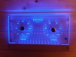 Sauna Thermo- und Hygrometer DUO SAUNIA LED-RGB THERMO-HYGROMETER 46307, 12V/230V, IP65, BLUETOOTH SAUNIA LED-RGB THERMO-HYGROMETER 46307